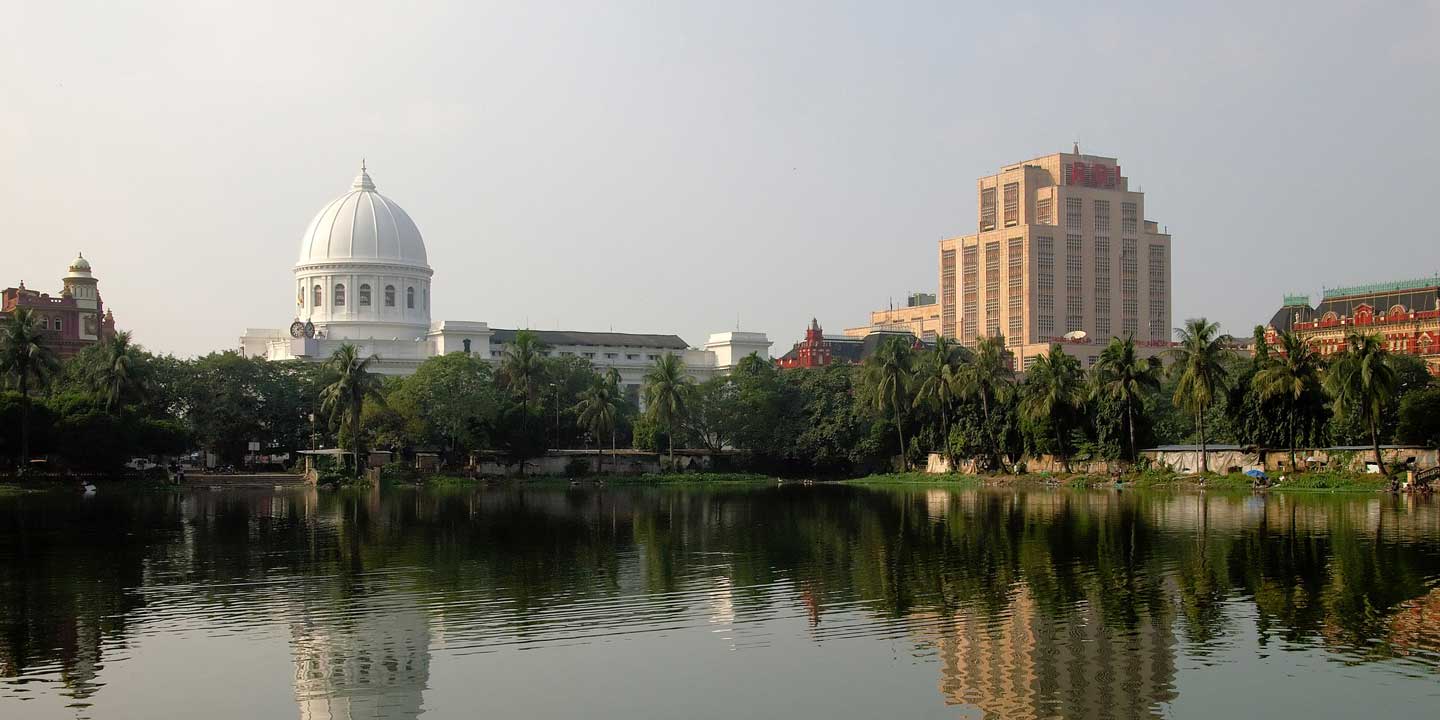 General Post Office and Reserve Bank of India buildings as seen from Lal Dighi (Red Pool), Kolkata, Calcutta, West Bengal, India.