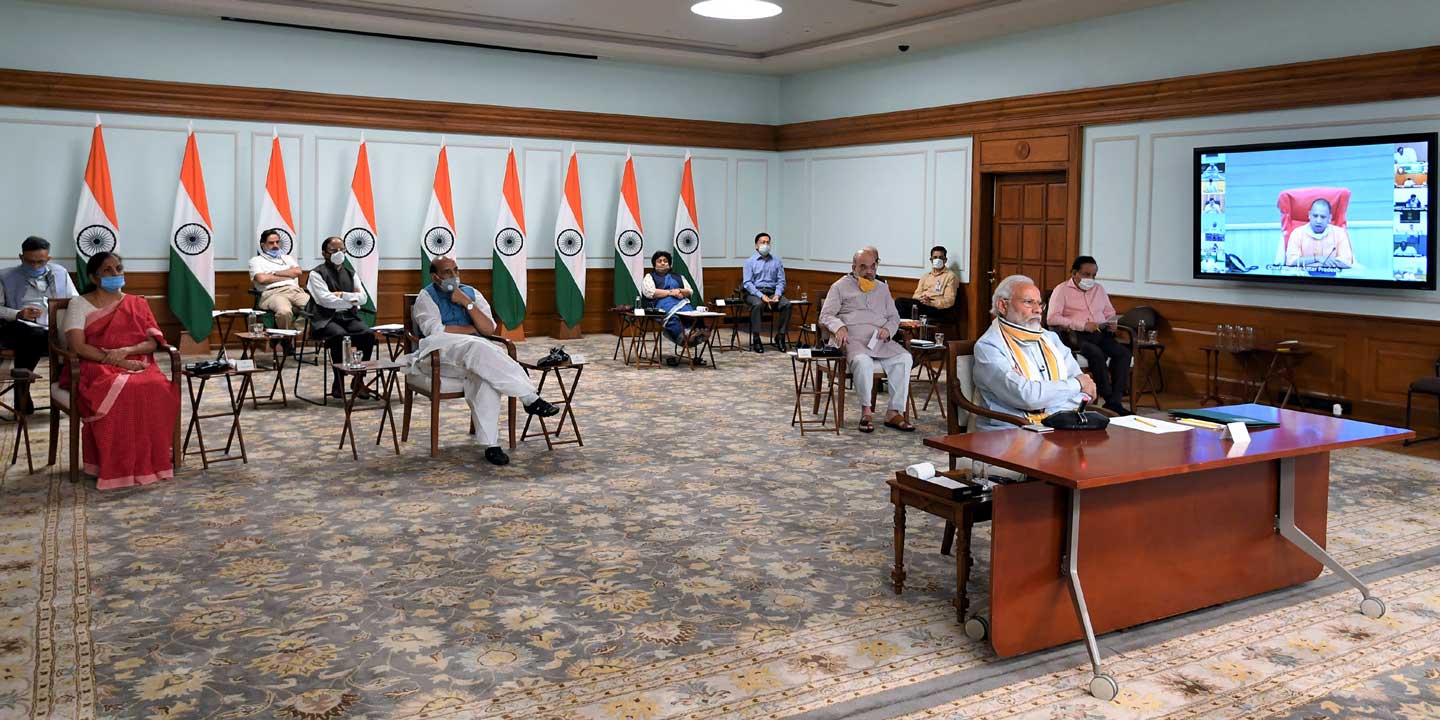 Prime Minister Narendra Modi addressing a meeting on the Covid 19 situation