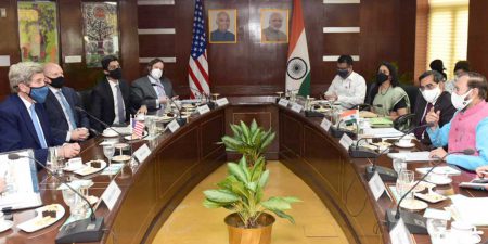John Kerry at a round table meeting with Shri Prakash Javadekar and others