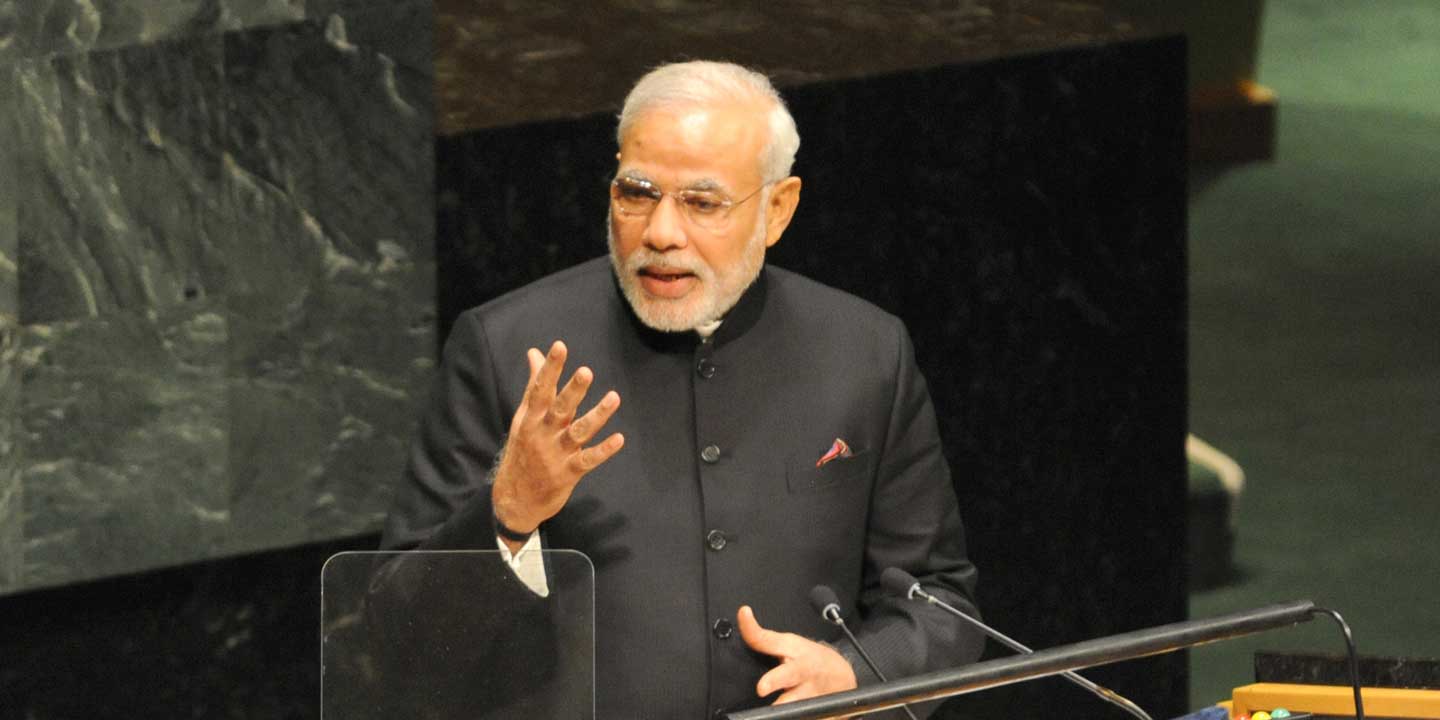 Indian Prime Minister Narendra Modi speaking at the United Nations