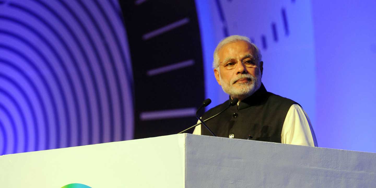 India Prime Minister Narendra Modi speaking at a podium
