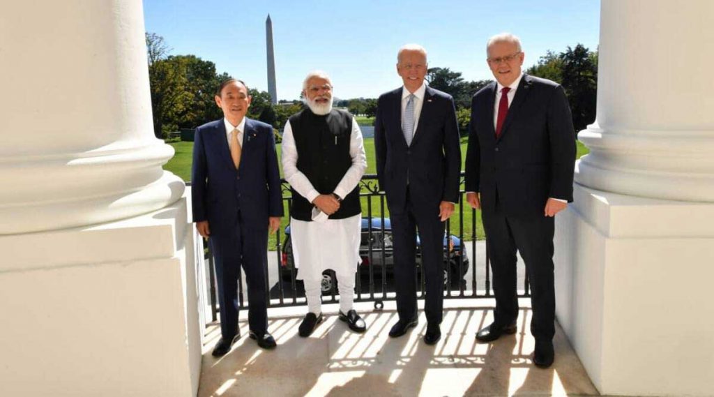Prime Minister Narendra Modi, Australian counterpart Scott Morrison, Japanese premier Yoshihide Suga and US President Joe Biden overlooking the Washington Monument