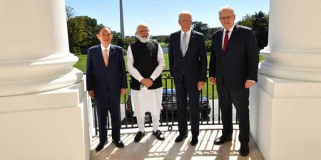 Prime Minister Narendra Modi, Australian counterpart Scott Morrison, Japanese premier Yoshihide Suga and US President Joe Biden overlooking the Washington Monument