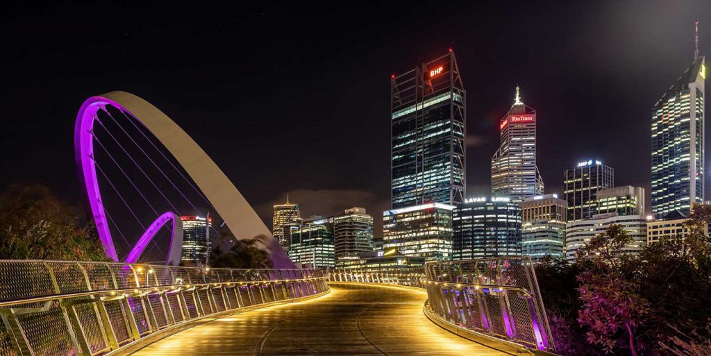 The skyline of Perth, Australia at night