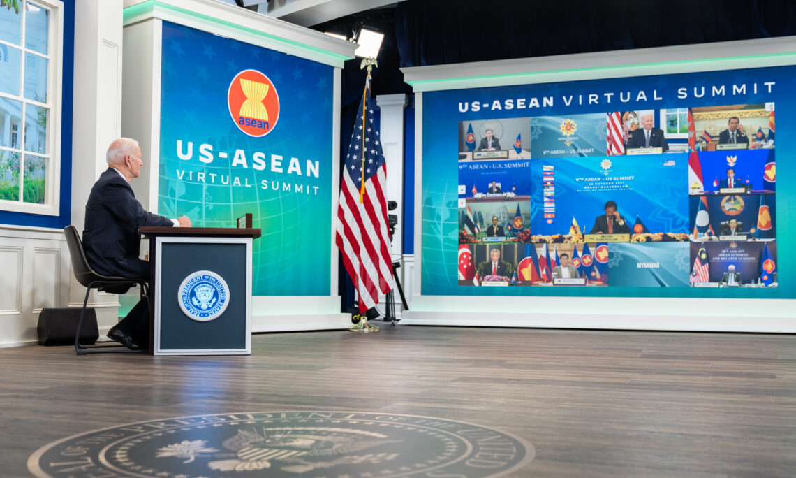 Joe Biden teleconferencing at the US-ASEAN Virtual Summit